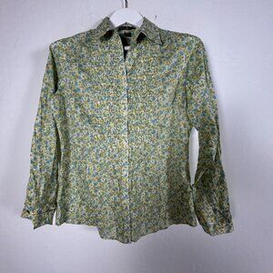 Gap Womens Floral Long Sleeve Button-Up Pintuck Shirt Top Small Blue Cotton New